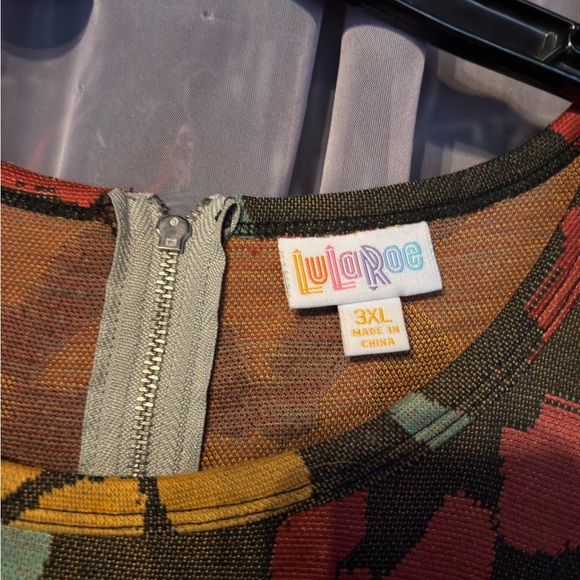 LuluRoe Floral on Black Short Sleeve Aline Dress - Picture 3 of 5